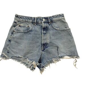 Zara Shorts Womens 6 Blue High Rise Denim Cutoff Frayed Raw Hem Light Wash